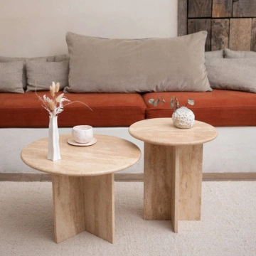 トラバーチン石　サイドテーブル　飾り台 Travertine Side table – FILM